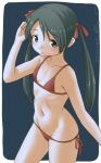  1girl bikini black_hair commentary_request cowboy_shot dated flat_chest grey_eyes kantai_collection long_hair mikuma_(kancolle) official_alternate_costume one-hour_drawing_challenge ray.s red_bikini side-tie_bikini_bottom solo swimsuit twintails twitter_username 