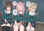  22/7 3girls bangs black_panties black_thighhighs blazer blonde_hair blue_eyes blue_panties blue_ribbon blue_skirt blush braid brown_eyes brown_hair censored chalkboard closed_eyes clothed_masturbation collarbone futanari futanari_masturbation green_jacket hair_ribbon heart highres indoors jacket kamiki_mikami kanjukutomato11 long_hair looking_at_viewer masturbation mosaic_censoring multiple_girls neck_ribbon open_mouth panties panty_pull penis pink_hair plaid plaid_skirt pleated_skirt precum precum_string ribbon saitou_nicole school_uniform short_hair sidelocks signature single_braid skirt speech_bubble sweat tachikawa_ayaka taker_pov thighhighs translation_request underwear white_panties 