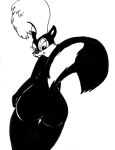  andorozon android anthro bedroom_eyes black_eyes butt eyelashes female humanoid looking_back machine mammal mephitid monochrome narrowed_eyes nude raised_tail reddragonkan robot seductive skunk smile solo sue-chan traditional_media_(artwork) 