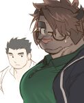  anthro catoblepas_(tas) clothing duo eyewear girl_staring_at_man&#039;s_chest glasses horn human jock_protagonist_(tas) lifewonders male mammal meme muscular muscular_anthro muscular_male pecs polo_shirt protagonist_(tas) pubes shirt tokyo_afterschool_summoners topwear video_games wasp_(artist) 