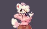  anthro bottomwear clothing collar eyewear felid feline female glasses hi_res mammal nillykfox peepersuper_(character) pink_clothing pink_sweater pink_topwear smile solo sweater topwear 