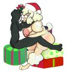  anthro big_butt breasts butt canid canine canis christmas christmas_clothing christmas_headwear christmas_present chubby_female clothing curled_hair domestic_dog female fluffy giant_panda gift hair hat headgear headwear holidays lagomorph leporid licking long_hair male male/female mammal mistletoe paws plant ponytail poodle poodlebun rabbit santa_hat soft tongue tongue_out undyingsong ursid 