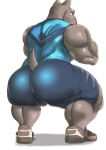  anthro big_butt blue_eyes bodily_fluids bottomwear bulge bull_terrier butt canid canine canis clothing countershade_butt countershading crossed_arms crouching domestic_dog exercise footwear goldlightyou grey_body grey_skin hi_res hunting_dog male mammal muscular muscular_anthro muscular_male rear_view shirt shoes short_tail shorts sleeveless_shirt solo sweat sweatdrop terrier topwear 