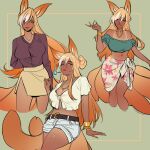  1:1 2022 absurd_res animal_humanoid belt bottomwear breasts canid canid_humanoid canine canine_humanoid cleavage clothed clothing creamsicle_(glacierclear) crop_top female fox_humanoid foxtrot_(glacierclear) freckles glacierclear hair hair_over_eye hi_res humanoid jewelry mammal mammal_humanoid midriff navel navel_piercing necklace one_eye_obstructed piercing sarong shirt shorts side_cut skirt solo suntan tan_line topwear 