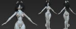  3d_(artwork) anthro bethany_(jay_naylor) black_hair blue_eyes breasts butt casual_nudity digital_media_(artwork) domestic_cat felid feline felis female fur genitals hair hi_res long_hair mammal nighthia nipples nude pussy solo standing white_body white_fur zbrush 