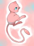  animal_focus blue_eyes blush commentary english_commentary floating from_side full_body mew no_humans outline pawpads pink_background pink_theme pokemon pokemon_(creature) puddingx2 simple_background solo white_outline 