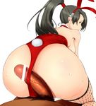  1girl animal_ears ass bent_over black_hair breasts brown_eyes bunny_ears bunnysuit censored fishnets hawoku_ishibare hetero large_breasts long_hair looking_back momiji_(ninja_gaiden) ninja_gaiden penis ponytail pov solo_focus sweat thighhighs 