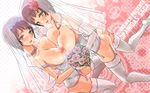  ass bottomless bouquet breast_press breasts bridal_veil bride brown_hair corset cum cum_on_body cum_on_breasts cum_on_upper_body dress flower garter_straps garters highres holding_hands honoji interlocked_fingers lace large_breasts multiple_girls nipples no_panties original short_hair symmetrical_docking symmetrical_hand_pose thighhighs veil wallpaper wedding_dress white_legwear yellow_eyes 