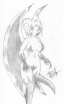  anthro biped breasts canid canine demon female fox hair horn hybrid looking_at_viewer mammal markings reddragonkan short_hair simple_background solo traditional_media_(artwork) wings 