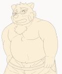  2022 anthro belly blush clothing genitals guratan_wa hi_res kemono lifewonders male mammal moobs one_eye_closed overweight overweight_male penis solo tokyo_afterschool_summoners underwear undressing ursid video_games volos 