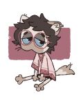  2022 ambiguous_gender anthro clothing digital_drawing_(artwork) digital_media_(artwork) domestic_cat ear_piercing eyewear felid feline felis fur glasses hair mammal piercing shirt simple_background solo stevie_choo the_legend_of_pipi tired tired_eyes topwear whiskers 