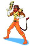  anonomega anthro blaster boots clothing felid footwear hybrid inferno_sabercat liger lion male mammal mane markings orange_clothing pantherine power_rangers power_rangers_dino_charge red_mane solo spandex striped_markings stripes super_sentai tight_clothing zyuden_sentai_kyoryuger 