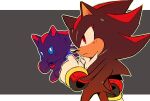  1boy 1other ambiguous_gender animal_ears blush chao_(sonic) english_commentary furry furry_male gloves hedgehog highres looking_at_viewer male_focus red_eyes shadow_the_hedgehog solo_focus sonic_(series) stellarspin tail wings 