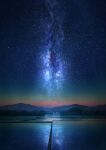  building commentary forest highres house landscape milky_way mks mountain mountainous_horizon nature night night_sky no_humans original reflection rice_paddy rural scenery sky star_(sky) starry_sky 