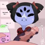  anthro bodily_fluids cum cumshot dialogue duo ejaculation female genital_fluids handjob human male male/female mammal muffet penile sex tagme undertale undertale_(series) video_games y0dare 