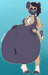  african_wild_dog anthro belly belly_inflation big_belly canid canine claire_(xausr32) cocky_smile female hi_res hyper hyper_belly inflation liquid_inflation mammal mattumby nude pigeon_toed solo 