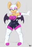  anthro armwear bat_wings bodysuit boots breasts camel_toe chiropteran cleavage clothed clothing elbow_gloves female footwear genital_outline genitals gloves handwear hi_res legwear looking_at_viewer mammal membrane_(anatomy) membranous_wings nipple_outline pussy rouge_the_bat sega skinsuit solo sonic_the_hedgehog_(series) sunhuiz thigh_boots thigh_highs tight_clothing wings 