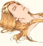  1boy bangs bishounen blonde_hair closed_eyes collarbone final_fantasy final_fantasy_xiv forehead_jewel hiryuu_(kugelcruor) long_bangs long_hair lying male_focus on_back parted_bangs parted_lips shiny shiny_hair shirt sleeping solo upper_body white_background white_shirt zenos_yae_galvus 