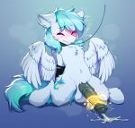  &lt;3 animal_genitalia animal_penis balls bdsm blue_hair blue_tail blush bodily_fluids bondage bound chest_tuft cum cumshot cutie_mark ejaculation equid equine equine_penis eyes_closed fan_character feathered_wings feathers feral fur genital_fluids genitals gynomorph hair hasbro hi_res intersex leash magic magicjob mammal medial_ring my_little_pony pegasus penis solo spread_wings submissive submissive_gynomorph submissive_intersex swaybat sweat tuft white_body white_feathers white_fur wings 