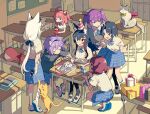  35p_(sakura_miko) 6+girls abigail_williams_(fate) animal_ears bell black_hair black_pantyhose blue_bow blue_bowtie blue_skirt book bouquet bow bowtie box cat cat_ears chair classroom collared_shirt desk dog_ears fox_ears gift gift_box hair_bell hair_bow hair_ornament hand_on_another&#039;s_head holding holding_gift holding_own_arm hololive indoors inugami_korone jewelry jewelry_box juice_box looking_at_viewer multicolored_hair multiple_girls nekomata_okayu one_side_up ookami_mio oozora_subaru pantyhose pink_hair plaid plaid_skirt purple_hair red_hair ring sakura_miko school_chair school_desk school_uniform shirakami_fubuki shirt shoes skirt socks streaked_hair tamo_(gaikogaigaiko) tokoyami_towa uwabaki virtual_youtuber wedding_ring white_background white_hair white_shirt white_socks 