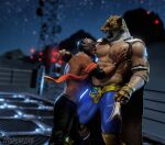  3d_(artwork) abs absurd_res bandai_namco biceps bulge clothed clothing digital_media_(artwork) duo elbow_pads faceless_character faceless_male fangs felid fighting_ring fur hi_res human jaguar king_(tekken) litoperezito lucha_libre_mask male male/male mammal mask muscular muscular_male nipple_fetish nipple_play nipple_suck nipples pantherine pec_grab pecs sports_mask sportswear spots spotted_body spotted_fur star sucking teeth tekken topless video_games wrestler wrestling_mask wrestling_outfit 