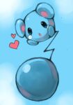  animal_focus azurill blue_background blue_eyes blue_theme blush blush_stickers commentary english_commentary heart no_humans open_mouth pokemon pokemon_(creature) puddingx2 simple_background solo 