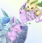  absurd_res ambiguous_gender anus blue_body blush bodily_fluids butt censored eeveelution eyes_closed generation_4_pokemon genitals glaceon hi_res ice leafeon nintendo open_mouth pink_body pokemon pokemon_(species) pussy raised_tail tears video_games 