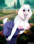  anthro big_breasts bovid breasts caprine clothed clothing female hi_res mammal mature_anthro mature_female smile solo text toriel tsampikos undertale_(series) 