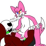  anthro balls bodily_fluids bone clothed clothing cum cum_in_ass cum_inside duo ejaculation_while_penetrated fur genital_fluids genitals hi_res holding_legs humanoid hybrid kay_(kaykorr) male male/male nude penis proto_(proto_ness) simple_background skeleton smile spread_legs spreading text 