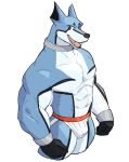  2022 abs anthro big_muscles canid canine canis clothing collar doggie_kruger domestic_dog gloves handwear hi_res jockstrap jrjresq male mammal muscular muscular_anthro muscular_male navel open_mouth open_smile pecs power_rangers simple_background smile solo standing teeth tongue underwear white_background 