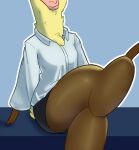  alpaca anthro bottomwear camelid clothing cloven_hooves crossed_legs female hitsuji hooves legwear mammal paprika_paca_(tfh) polo_shirt shirt skirt smile smirk solo stockings them&#039;s_fightin&#039;_herds topwear unguligrade_anthro 