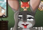  anthro bodily_fluids canid canine charliebnnuy disney duo female fox hi_res inside judy_hopps lagomorph leporid male male/female mammal nick_wilde pouting rabbit tears tongue tongue_out zootopia 