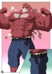  anthro clothed clothing fur growth hi_res kumatetsu male muscle_growth muscular muscular_anthro muscular_male pecs reclamon solo the_boy_and_the_beast torn_clothing 