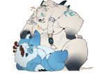  2022 absurd_res anthro belly big_belly black_nose blue_body blush bodily_fluids cum cum_on_ground duo genital_fluids hi_res kemono league_of_legends male mammal moobs nipples overweight overweight_male polar_bear quanjiang riot_games ursid ursine video_games volibear white_body willump_(lol) 