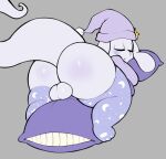  absurd_res anthro balls big_butt blush bottomless butt clothed clothing eyes_closed floppy_ears footwear genitals hi_res huge_butt knee_highs knee_socks legwear lying male mammal nue_stargazer on_front open_mouth pillow sleeping sleeping_cap socks solo thick_thighs virito white_body 