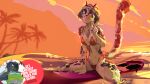  advertisement anthro ayllinwe_(thesenate66) bikini clothing digital_media_(artwork) felid female fur hi_res kenno_arkkan mammal pantherine public seaside snow_leopard sunset surfboard surfing swimwear white_body white_fur 