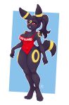  absurd_res anthro black_body breasts cleavage clothed clothing eeveelution female generation_2_pokemon hi_res lifeguard_swimsuit nintendo one-piece_swimsuit onnanoko pokemon pokemon_(species) solo swimwear thick_thighs umbreon video_games 