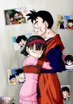  1boy 1girl amputee bruise bruise_on_face chi-chi_(dragon_ball) dougi dragon_ball dragon_ball_super dragon_ball_z hairband height_difference highres hug injury medium_hair official_style photo_(object) piccolo red_hairband scar scar_on_cheek scar_on_face son_gohan son_gohan_(future) son_goku susumu_(rei-h-0701) time_paradox toriyama_akira_(style) trunks_(dragon_ball) videl 