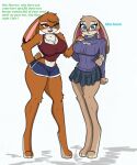  anthro big_breasts blush bottomwear breasts clair_(disambiguation) clothing disney duo english_text female grizzlygus hi_res hotpants jenna pace-maker shirt shorts sibling sister sisters sweater tank_top text thick_thighs topwear zootopia 