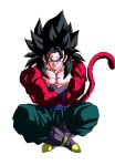  body_fur crossed_arms crossed_legs denim dragon_ball dragon_ball_gt earrings fusion highres hiro_(udkod1ezlyi2flo) jeans jewelry looking_at_viewer monkey_boy monkey_tail muscular muscular_male pants potara_earrings red_fur smirk super_saiyan super_saiyan_4 tail vegetto 