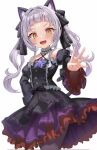  bangs black_sleeves blunt_bangs detached_sleeves gothic_lolita grey_hair heunggugi highres hololive lolita_fashion long_hair murasaki_shion twintails virtual_youtuber yellow_eyes 