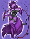  anthro bovid caprine caprine_demon choker clothing cloven_hooves demon female glowing glowing_eyes goat_demon hi_res hooves horn jewelry leather leather_clothing looking_at_viewer mammal necklace ravenx satanica_(ravenx) solo whip 