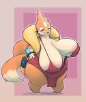  absurd_res anthro areola areola_slip big_breasts breasts clothing dress female floatzel full-length_portrait fur generation_4_pokemon green_eyes hand_on_breast hand_on_hip handbag hi_res holding_breast huge_breasts looking_at_viewer multi_tail narrowed_eyes nintendo orange_body orange_fur pink_areola pokemon pokemon_(species) portrait shard_(artist) short_stack simple_background smile solo standing tan_body tan_fur thick_thighs video_games wide_hips 