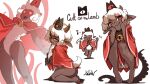  1girl animal_ears bangs bell black_skin cape capelet colored_skin crown cult_of_the_lamb full_body furry furry_female furry_male glowing goat_horns highres horns hoshinokaoru knife looking_at_viewer monster_girl neck_bell red_crown_(cult_of_the_lamb) red_eyes squatting tentacles the_lamb_(cult_of_the_lamb) white_hair 