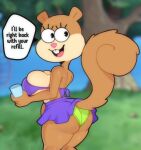  anthro big_breasts big_butt black_eyes bottomwear bra breasts buckteeth butt clothing container cup english_text female hi_res holding_cup holding_object looking_back mammal multicolored_body nickelodeon open_mouth panties rodent sandy_cheeks sciurid side_boob skirt solo somescrub spongebob_squarepants teeth text thick_thighs tree_squirrel two_tone_body underwear 