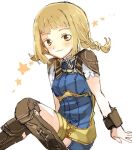  1girl blonde_hair blue_eyes blush bodysuit braid breasts closed_mouth final_fantasy final_fantasy_xii long_hair looking_at_viewer machi_(alice98) penelo simple_background smile solo star_(symbol) twin_braids twintails white_background 