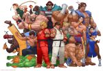  2girls 6+boys akuma_(street_fighter) anniversary balrog_(street_fighter) black_hair blanka blonde_hair brown_hair cammy_white chun-li closed_mouth dee_jay dhalsim edmond_honda fei_long guile highres ken_masters long_hair looking_at_viewer m_bison multiple_boys multiple_girls muscular muscular_female muscular_male official_art open_mouth orange_hair ryu_(street_fighter) sagat short_hair smile street_fighter street_fighter_ii_(series) thunder_hawk vega_(street_fighter) yoshizaki_mine zangief 