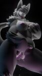  3d_(artwork) 4k 9:16 absurd_res anonymous_artist anthro belly black_background bodily_fluids breast_squish breasts digital_media_(artwork) drooling female genital_fluids genitals glowing glowing_eyes hi_res mamagen nipples nude purple_eyes pussy pussy_juice raised_tail saliva simple_background solo squish thick_thighs tongue tongue_out wet wide_hips 