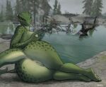  2022 anthro antira anus argonian bethesda_softworks breasts butt detailed_background digital_media_(artwork) feet female genitals hi_res humanoid_feet looking_at_viewer nipples non-mammal_breasts nude outside pussy scalie solo the_elder_scrolls toes video_games 