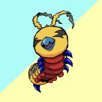  antennae_(anatomy) arthropod bandai_namco beak caterpillar chalkmoo claws digimon digimon_(species) eyeless feral insect kunemon larva smile solo yellow_body 